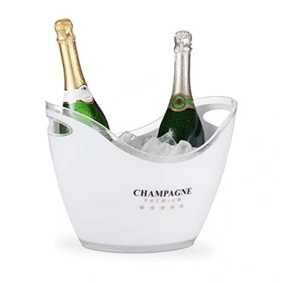 Imagen de Relaxdays 10028655 Champanera 6 litros, Enfriador Champán, Cubo Botellas Vino, Cerveza, Plástico, 25,5 x 34,5 26 cm, Blanco