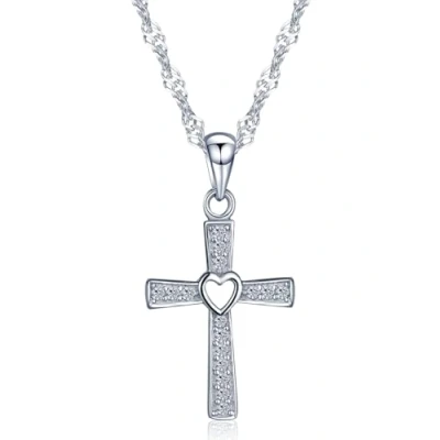 Imagen de Infinite U, Clasica Cruz, corazón hueco de plata fina 925, chapado en rodio, collar colgante para mujeres/niñas con circona cúbico Plata.