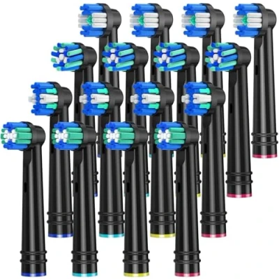 Imagen de REDTRON cabezales de cepillo repuesto compatibles con Oral B, Pack familiar 16 para cepillos dientes Funciona Precision, Whitening y Floss Negro
