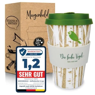 Imagen de Morgenheld Taza de Café Viaje Reutilizable, Forest, Porcelana Vaso con Tapa 380ml