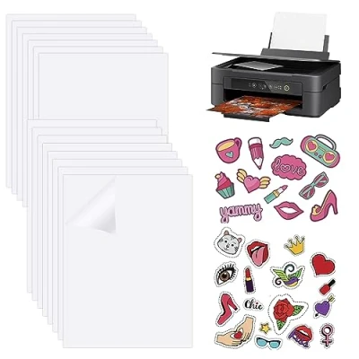 Imagen de PEALOVCOM 15 Hojas de Vinilo para Imprimir Adhesivo A4 Imprimible Transparente Papel Impresora Inyección deTinta o Láser Hacer Estiquetas Manualidades