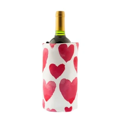 Imagen de Koala Spain Enfriador de Vino con Gel Rápido Enfriamiento Compartimentado, 4 Capas Anti condensación,Estampado Corazones, Velcro Ajustable Bot. o Cava, Incluye Regalo