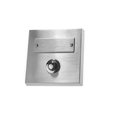 Imagen de HUBER pulsador de timbre superficie metal con placa identificación I latón cromado puerta frontal