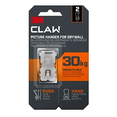 Imagen de 3M Claw Ganchos de pared para colgar cuadros yeso decoración del hogar, 2 perchas, soporta hasta 30 kg, ideal artículos pesados