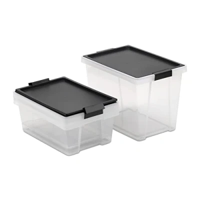 Imagen de TATAY Lote 3 Cajas de Almacenaje con Tapa, 2 x 7L, 1 15L, Asas, Tapa 100% Materiales reciclados, Libre BPA, Negro. Medidas 25 36 29 cm