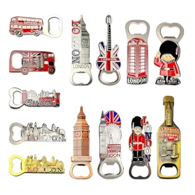 Imagen de SAJAK 12 imanes de nevera para abrebotellas Londres, metal coleccionables con emblemáticos monumentos regalo decorativo recuerdo oficina, hogar y cocina
