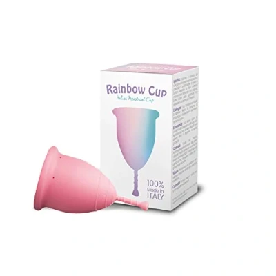 Imagen de Rainbow Cup, taza menstrual fabricada en Italia, de silicona médica sin látex y aditivos, cómoda, ecológica, segura, además variantes, copa suave, color ciclamen, talla 1