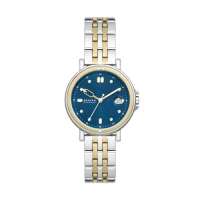 Imagen de Skagen Signatur reloj para mujer, movimiento de cuarzo con correa acero o piel, Tono plata y azul, 34MM
