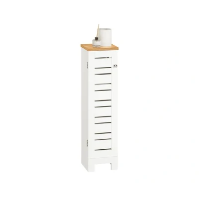 Imagen de SoBuy BZR85 W Soporte para Papel Higiénico baño Mueble Almacenamientode con 3 Estantes y 1 Puerta Blanco 20 x 18 75 cm ES