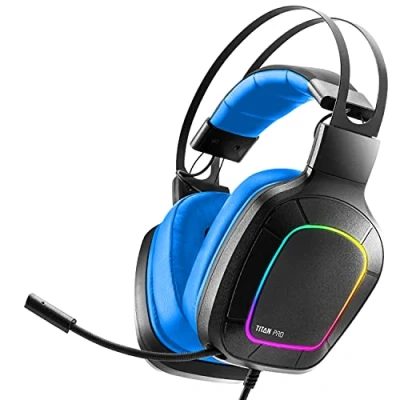 Imagen de NITHO Titan Pro Auriculares Gaming con Sonido Envolvente 7.1 para PC/PS4/PS5, Micrófono Cardioide y Luz Multiefecto RGB, Controlador de 50 mm Diadema Ligera Azul