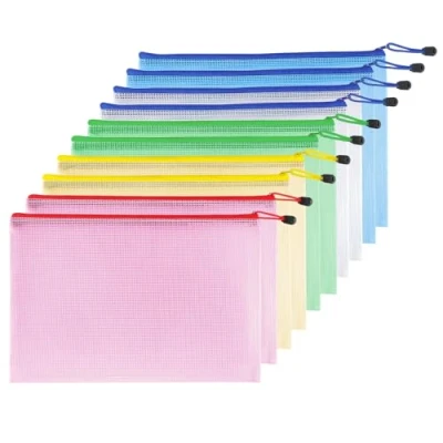 Imagen de 10 Piezas Bolsa de Archivo Cremallera, con Cremallera Impermeable para Documentos, Transparente Carpetas Documentos Malla Viajes, Escuela, Oficina, 5 Colores