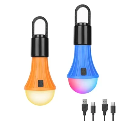 Imagen de Lepro Luces de Cámping Recargable, 7 Modos Luz Blanca y RGB, Colgantes para Tienda Camping, Bombillas LED Recargables Emergencias, Cortes Energía, Cobertizos, Cable USB Incluido