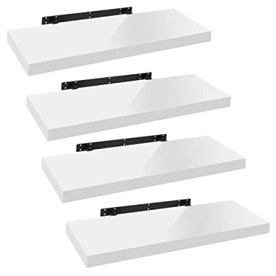 Imagen de WOLTU Estante de Pared Tablero Volato Juego 4 Flotante Libre CD DVD Libro Madera 80x22,9x3,8cm, Blanco, RG9480ws
