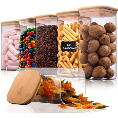 Imagen de Deco haus® Juego de 6 1600ml [+ETIQUETAS] Tarros Cristal Botes con Tapa Cocina Almacenaje Bote Tarro