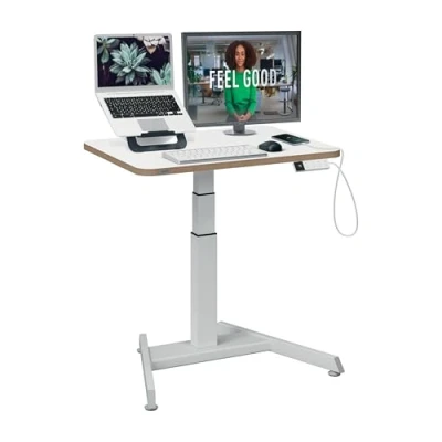 Imagen de Leitz 65340001 Escritorio Ergo Elevable Eléctrico para Trabajar de Pie o Sentado, Recordatorio Inteligente Cambiar Posición, Hasta 80kg, Bandeja Gestión Cables, 80cm x 60cm, Blanco