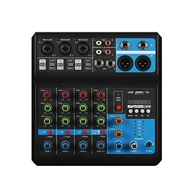 Imagen de Mini Mezclador de Audio profesional 5 Canales USB Wireless Reproducción 48V Alimentación Phantom para Grabación PC Bandas