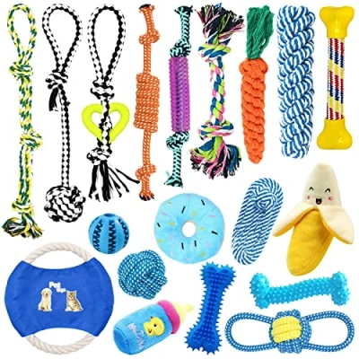 Imagen de TOPSEAS Juguetes para Perros,19 Piezas Perro,Juguete Morder Perro,Durable Masticable Cuerda,para Cachorros Pequeños Medianos Grandes Perros