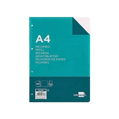 Imagen de Recambio liderpapel a4 100 hojas 100g/m2 liso sin margen 4 taladros