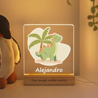 Imagen de LASERO&#039; Lampara Bebe Personalizada con Nombre Regalo Recien Nacido Niño Regalos Originales Bautizos Niña (Dinosaurio)