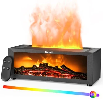 Imagen de Jeebel Difusor Aroma para Aceites Esenciales Chimenea con Efecto Llama Dinámico, Cambio Color Automático, Control Remoto 150ml Mini Humidificador Aromaterapia en Dormitorio Oficina