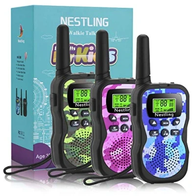 Imagen de Nestling Walkie Talkie para niños, Camuflaje al Aire Libre, 8 Canales, Radio de 2 vías, Juguetes, Linterna LCD retroiluminada, Rango 3 Millas Actividades Infantiles (3pcs Camuflaje)