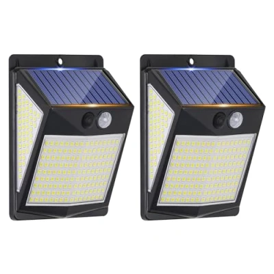 Imagen de luces solares para exteriores, de seguridad 238 LED y sensor movimiento 3 modos, ángulo amplio 270, luz pared solar impermeable IP65 (2 Pack)