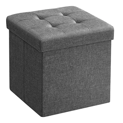 Imagen de SONGMICS Otomana de almacenamiento, banco reposapiés, taburete extremo cama, para sala estar, dormitorio, 30 x cm, gris oscuro LSF028G20