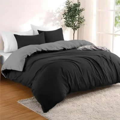 Imagen de Dreamzie Funda Nordica Cama 240x220 cm con 2 Almohada 80x80 Negro/Gris Oscuro nordicas de 100% Microfibra. Nórdica Certificada sin Productos Químicos