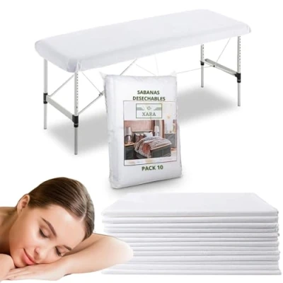 Imagen de XARA Sabanas Camilla Ajustables de TNT Sin Olores Repele los Líquidos Funda Masaje Ajustable 80 x 210 cm Cubre Camillas Masajes Reciclable Pack 10
