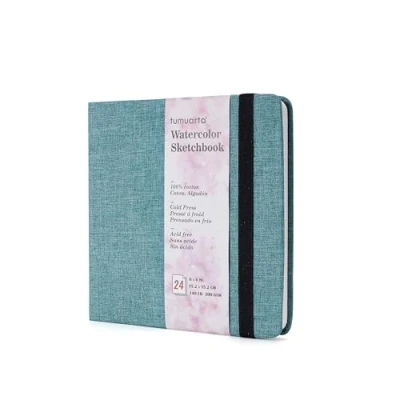 Imagen de tumuarta cuaderno de dibujo acuarela, 15 x cm, 300 g/m², 100% papel algodón, prensado en frío, 24 hojas, 48 páginas, diario acuarela para uso como bocetos viaje y bloc