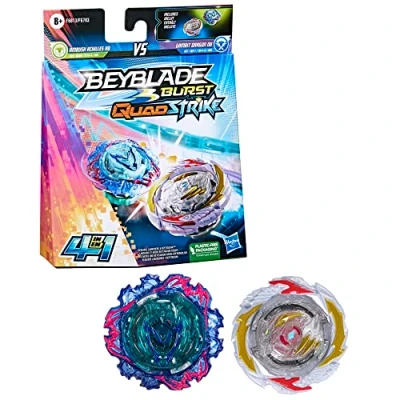 Imagen de Beyblade Burst QuadStrike Dual Pack, 2 peonzas de competición Gambit Dragon D8 y Ambush Achilles A8 8+ años, Incluye e Instrucciones en francés