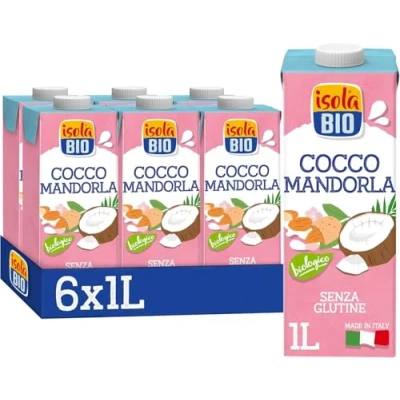 Imagen de ISOLA BIO Pack de 6 Unidades 1 L Bebida Ecológica Vegetal Coco con Almendra Sin Gluten y Lactosa Apto para Veganos Ideal Tomar Sola, Café o en Batidos
