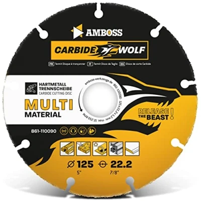 Imagen de Disco de corte carburo tungsteno Ø 125mm diámetro para amoladora angular (Flex,Bosch, etc., madera (con clavos), plástico, yeso, hoja sierra universal, cortador velocidad