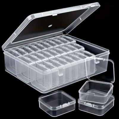 Imagen de Caja de Clasificación Transparente, Cajas Organizadores Cuentas, 30 PCS Plastico Pequeñas Transparentes con Tapa Bisagra, Para Perlas, Píldoras, Joyas, Aretes, Lentejuelas