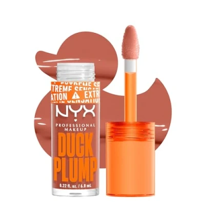 Imagen de NYX Professional Makeup Duck Plump, Brillo de Labios, Efecto Volumen Instantáneo, Con Jengibre Picante, Fórmula Vegana, Tono: Apri Caught