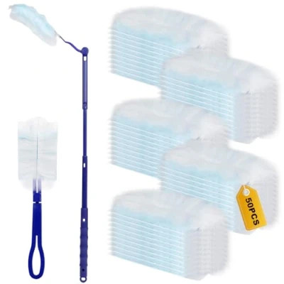 Imagen de AiQInu 52 Piezas Recambios para Plumero de Polvo, 50 Recarga Manual con 1 Mango Largo Y Corto, Paño Microfibra Recambio Plumero, Pelo Animales, Suciedad