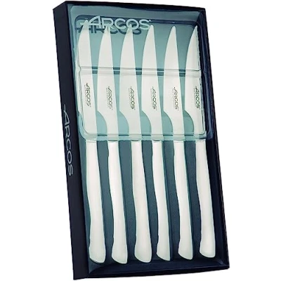 Imagen de Arcos Juego 6 Cuchillos carne 4,s. Paquete bolsillo con borliso para cortar y filetear carne. Hoja mango Acero Inoxidable monobloque. Serie Mesa.