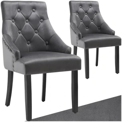Imagen de TecTake® Sillas de Comedor Elegantes, Terciopelo, Acolchado, Comedor, Patas Madera, Silla Nordica, Tocador Maquillaje, Butacas Salon, Cocina 2 Gris Oscuro/Negro
