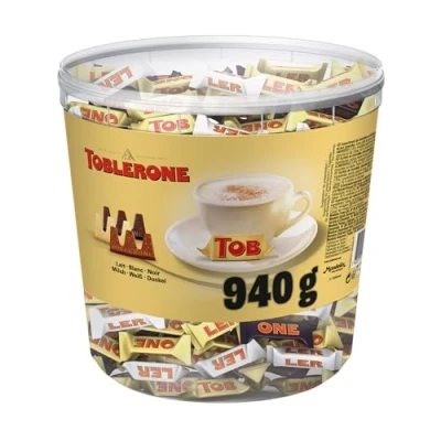 Imagen de Toblerone Surtido de Mini Chocolate Suizo Mix Sabores: con Leche, Blanco y Negro Nougat Miel Almendras, Pack 904g