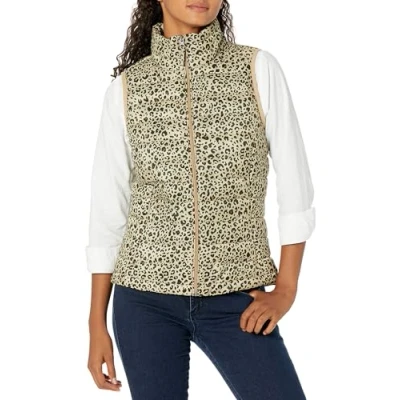 Imagen de Amazon Essentials Chaleco Plumífero Plegable y Ligero, Resistente al Agua Mujer, Camel Claro Estampado de Leopardo, S