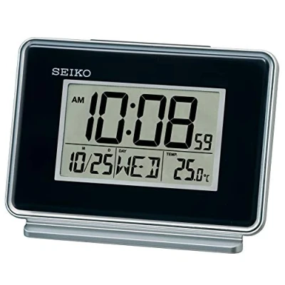 Imagen de Seiko Reloj Despertador Doble LCD con Calendario, plástico, Color Negro