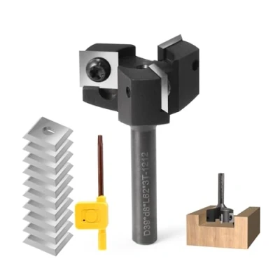 Imagen de Trvoxviq fresa planadora de 8 mm, vástago 3 flautas con 10 cuchillas metal duro intercambiables (12 x 12 1,5 mm) para madera diámetro 39 profesional fresadoras y máquinas CNC