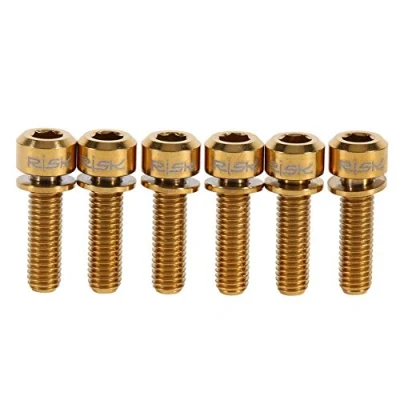 Imagen de VGEBY1 Pernos de Titanio para Bicicleta MTB Tornillo Ti, Tornillos aleación M5 x 18 mm 6 Piezas con Arandelas fijadas vástago MTB(Dorado)