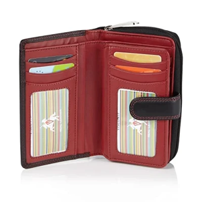 Imagen de VISCONTI Bifold Colorado Combination Leather Cartera de piel para mujer, multicolor (CD 22) RFID, rojo, Casual