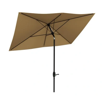 Imagen de Outsunny Sombrilla de Jardín Aluminio 292x197x244,5 cm Protección UV50+ Parasol Inclinable con Techo Ventilación y Manivela para Terraza Balcón Exterior Café