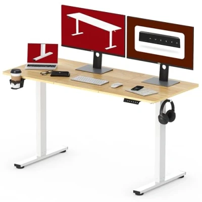 Imagen de SANODESK QS1 140 x 60 cm Escritorio Elevable Eléctrico con Tablero Regulable en Altura Telescópico Bidireccional Control de Memoria y Tecnología Anticolisión (Blanco Arce)