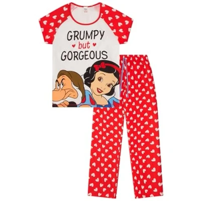 Imagen de Disney Pijama largo de algodón para mujer, diseño enanitos blancos como la nieve, blanco, 36 38