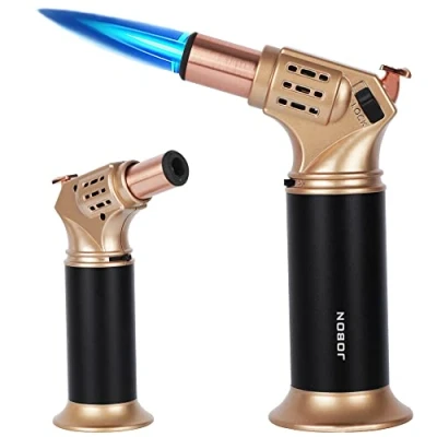 Imagen de Tudo Encendedor de butano con Llama Ajustable,Soplete una Mano Cierre Seguridad,Soplete deCocina Recargable para Creme Brulee,Parrilla,Postres,Barbacoa,Hornear gas no incluido Dorado
