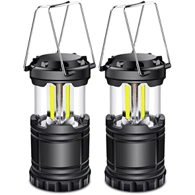 Imagen de EXTRASTAR Lampara de Camping Portátil Manejable, Exterior Plegable Lámpara, 350Lm, para Camping, Luz Emergencia, Senderismo, Se Requieren 3 Pilas AAA, Negro, 2Pcs