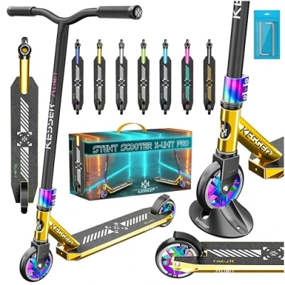 Imagen de KESSER® Patinete acrobático X Limit Pro, Funscooter con dirección de 360Ḟ, Soporte, rodamientos Bolas ABEC 9, Ruedas PU 110 mm, Scooter, Chrome/Oro